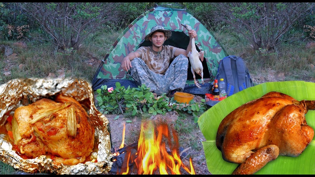 BUSHCRAFT COOKING CHICKEN WITH ALUMINUM RECIPE ON MOUNTAIN ► EATING DELICIOUS