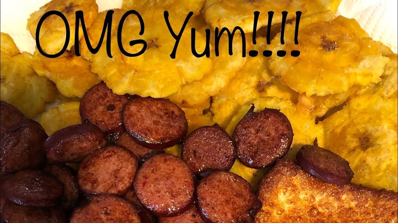 Easiest Tostones, Queso Frito, Salchichón / Fried plantain cheese sticks (Dominican Recipe) YUM!!