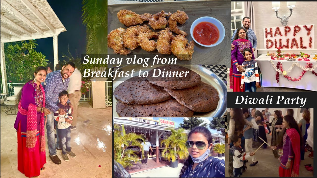 Coconut Shrimp | Sunday Special Breakfast to Dinner Vlog | Diwali Party in TCI | Indian Mom Vlog