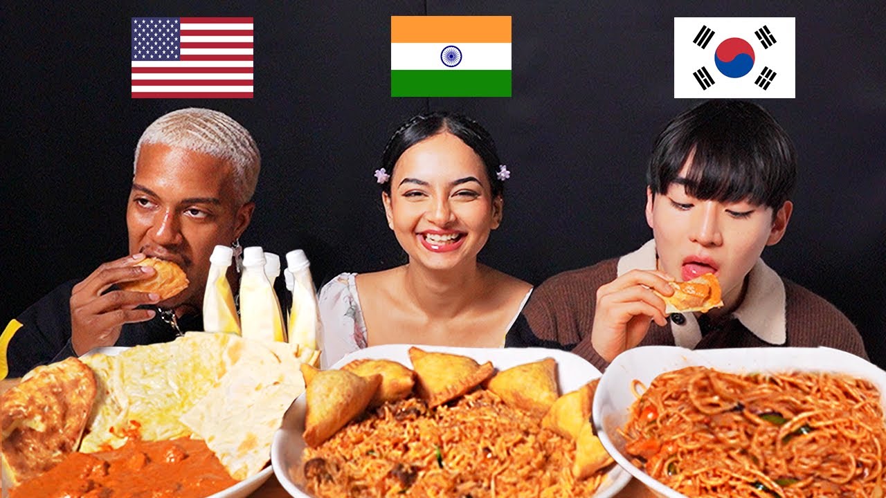 American and Korean Tries INDIAN FOOD For The First Time! SAMOSA,BIRYANI,CURRY,NAAN (ASMR MUKBANG)