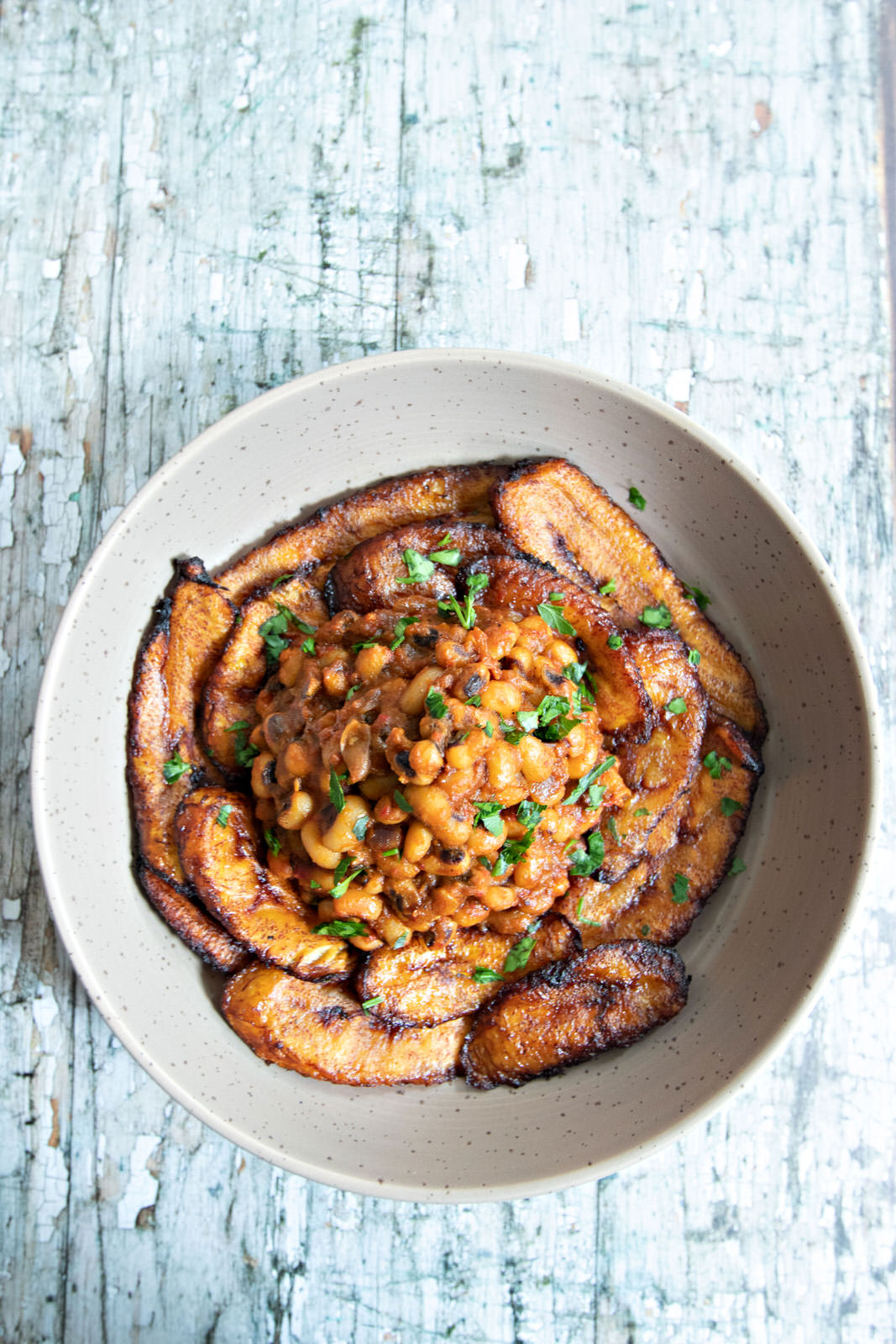 Nigerian Beans Porridge and Fried Plantain